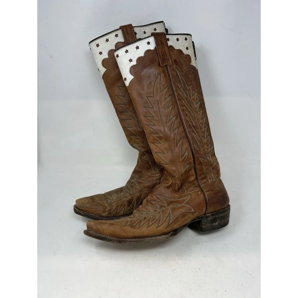 Stetson Womens Tall Back Zip‎ Leather Embroidered Riding Boots Rare SZ 9